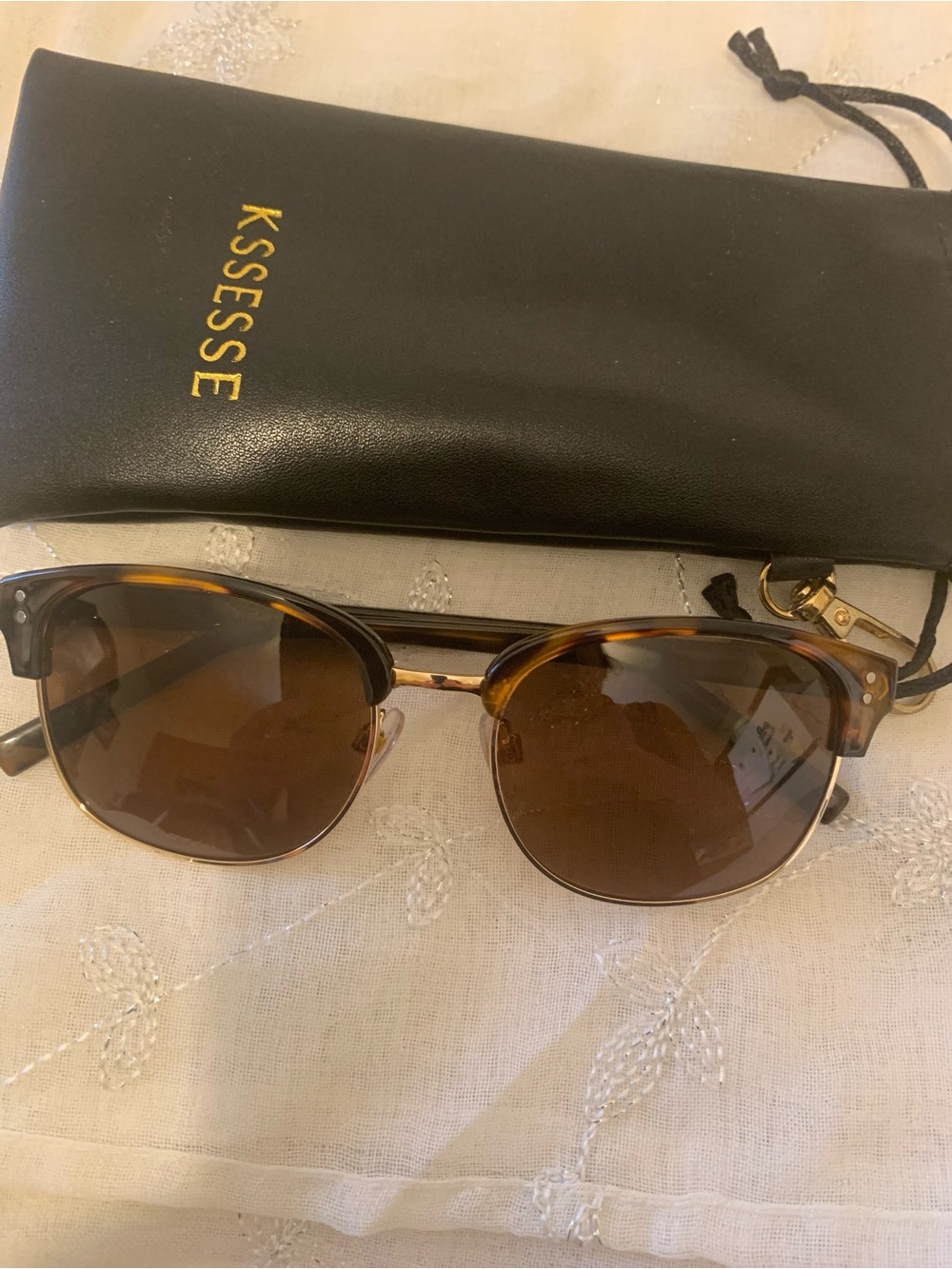 Men's Tortoiseshell Browline Sunglasses - Brown Lenses